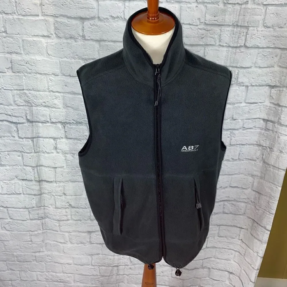 Aeropostale Aero tec men XL Full zip high neck fleece vest grey